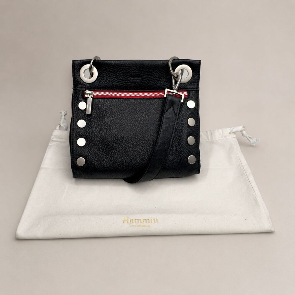 Hammitt Tony Small Black Leather Silver Red Zip Crossbody Shoulder Bag EUC - Picture 15 of 15